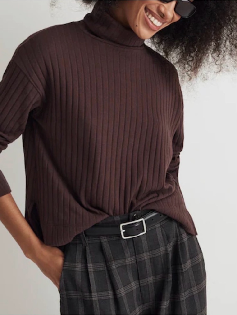 Madewell Ribbed Turtleneck Sweater in Dark Brown